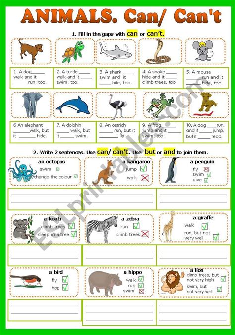 Cancan´t Animals Fully Editable Esl Worksheet By Larisa