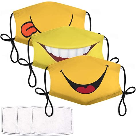 3pcs Smiley Face Mask With 6 Filters Smile Face Cover For Adults