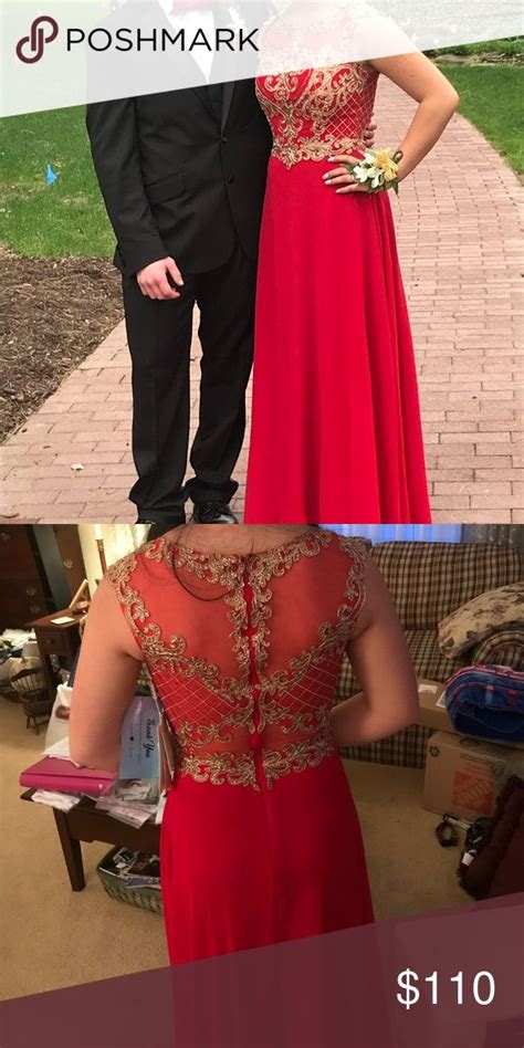 Red And Gold Prom Dress With Lace Appliqués In 2020 Prom Dresses