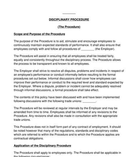 Disciplinary Procedure Policy Template Printable Templates