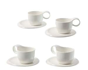 Set Of Four White Porcelain Coffee Cups And Saucers Amazon Co Uk