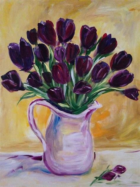 Handmade Painting Of Purple Tulips Acrylic Painting On Canvas Flowers