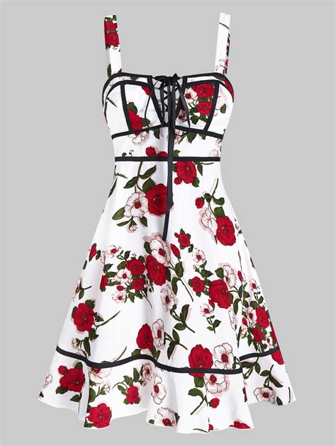 [29 Off] 2020 Flower Print Lace Up Sleeveless Dress In White Dresslily High Low Prom Dresses