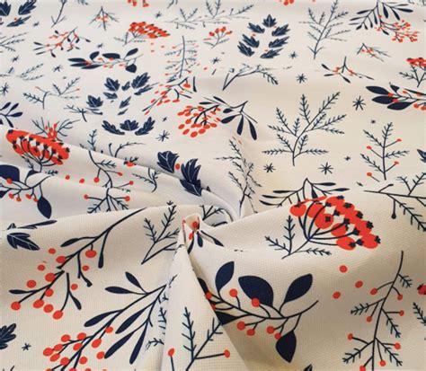 Dark Blue And Red Printed Upholstery Fabric Decorative Etsy