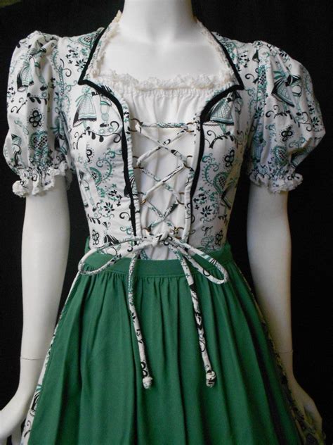 Vintage Authentic Dirndl German Full Skirt Lace Up Front Apron Circle Swing Dress Dirndl