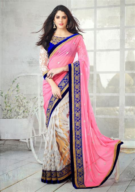 pink and cream chiffon half n half party wear saree 38603 party wear sarees saree designs