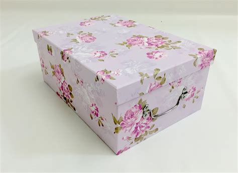 Gorgeous Lilac And Floral Cardboard Storage Box Large Uk