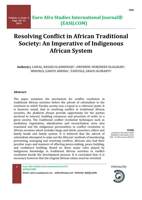 Pdf Resolving Conflict In African Traditional Society An Imperative