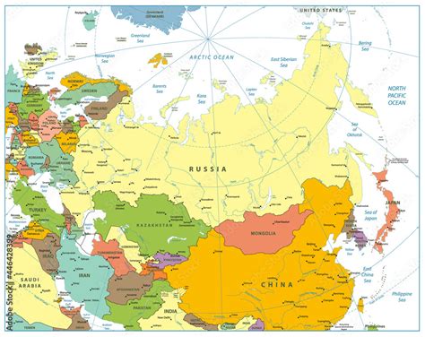 Eurasia Political Map Isolated On White Stock Vector Adobe Stock