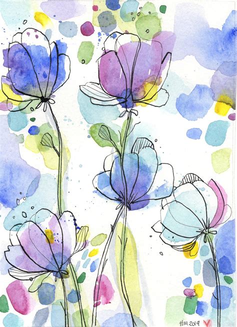 Floral Abstract Watercolour Painting Sweet Peas Original Abstract