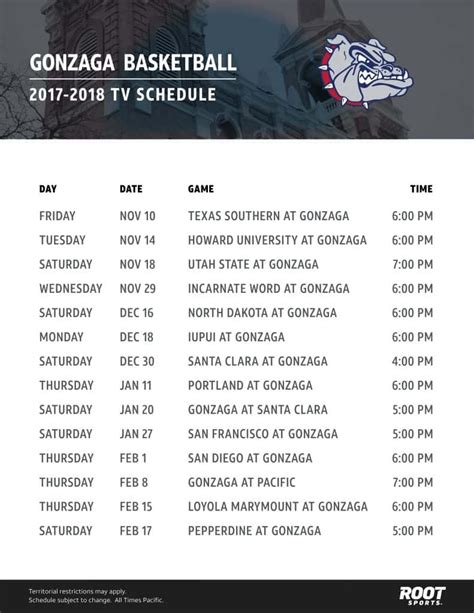 Printable Gonzaga Basketball Schedule Printable World Holiday
