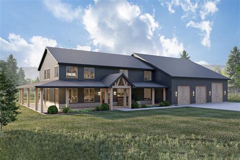 2 Story 4 Bedroom Barndominium Home Office With 3 Car Garage House Plan