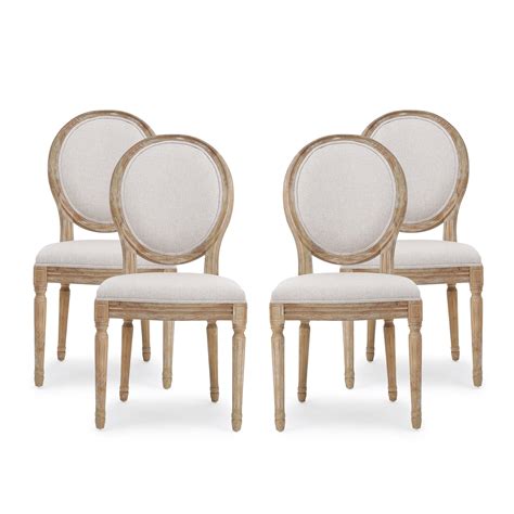 Noble House Karter French Country Fabric Dining Chairs Set Of 4 Beige