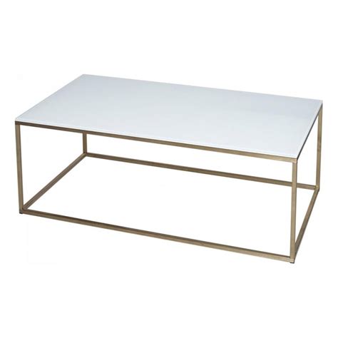 White Glass And Gold Metal Contemporary Rectangular Coffee Table