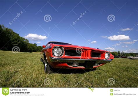 Red Muscle Car Stock Photo Image Of Retro Grass Blue 7469016