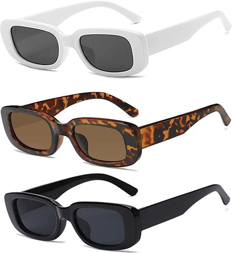 Tskestvy 3 Pack Womens Rectangle Sunglasses Retro Trendy Square Vintage Glasses