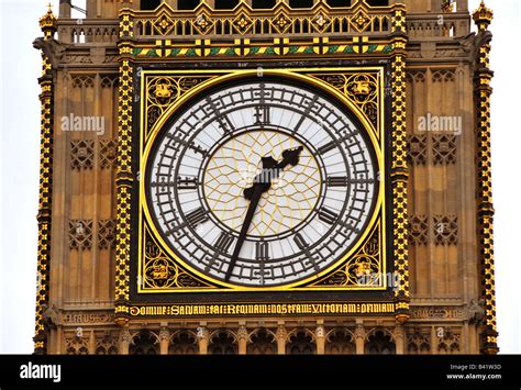 Big Ben Clock Face Houses Of Parliament London England Stock Photo