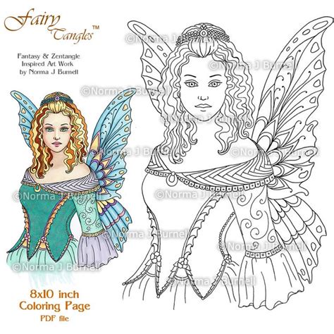 Fairy Queen Fairy Tangles Printable Coloring Pages By Norma J Etsy