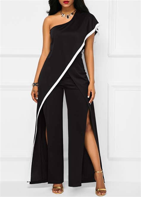 Black Double Slit One Shoulder Jumpsuit Fashion Design Store