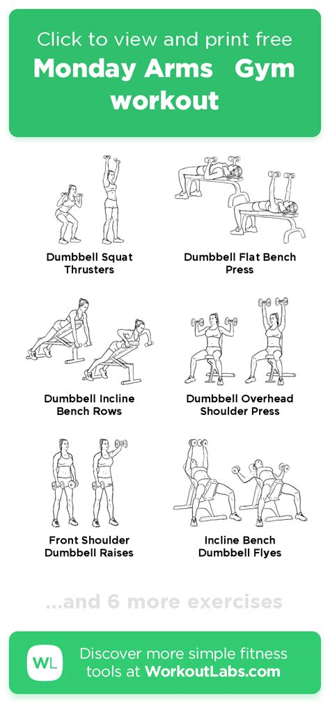 This workout can be done at home with just a used set of dumbbells. Monday Arms Gym workout - click to view and print this ...