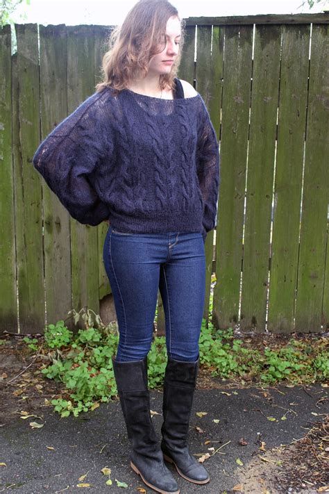 Loose Fit Cropped Mohair Sweater Pullover Cable Knit Extra Etsy Mohair Sweater Extra Long