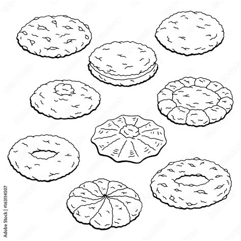 Cookie Set Graphic Black White Isolated Sketch Illustration Vector