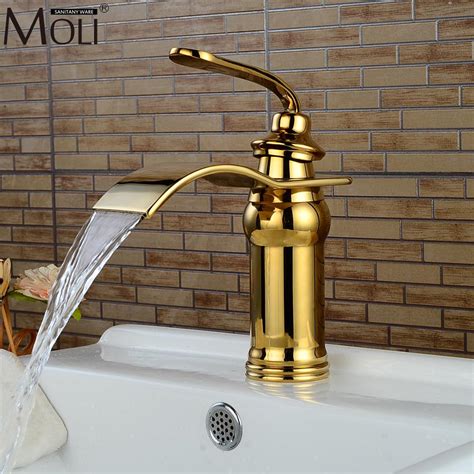 View our large offering of bathroom faucets available in a number of finishes to fit both your personal needs and the style of your bathroom. Luxury Waterfall Gold Bathroom Sink Faucet Hot and Cold ...