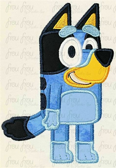Blue Dog Machine Applique And Filled Embroidery Design Multiple Sizes
