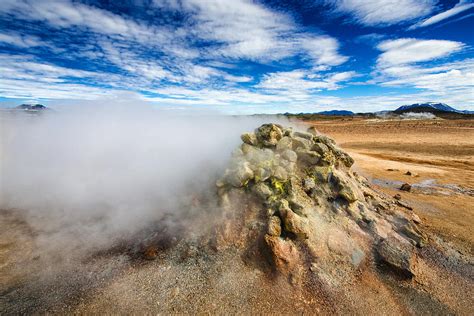 Solfatara Field Hverir With Steaming Fumarole In Iceland Photograph By