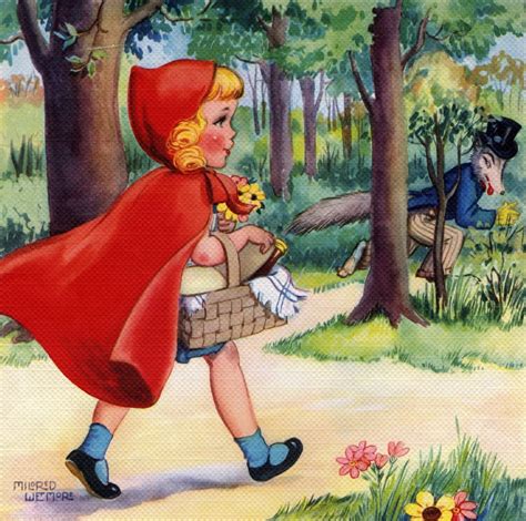 little red riding hood and big bad wolf in woods posters and prints by corbis