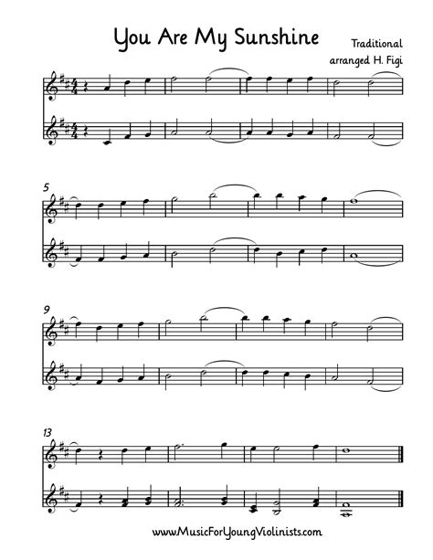 Violin Sheet Music You Are My Sunshine Arranged For 2 Violins By