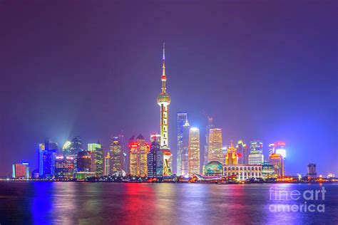 Panorama Shanghai Skyline At Night Photograph By Puiyuen Ng Pixels