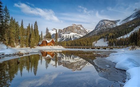 Wallpaper Landscape Forest Sunset Lake Water Nature Reflection Snow Winter Ice Cabin