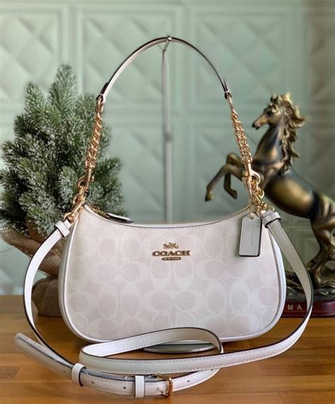 Coach Ca548 Teri Shoulder Bag In Glacier White Signature Coated Canvas And Chalk Smooth Leather