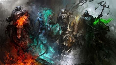 Hd Wallpaper Four Mythical Creatures Painting Four Horsemen Of The