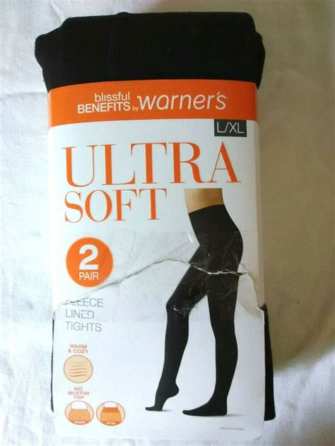 2 pairs blissful benefits warner s ultra soft fleece lined black tights sz l xl warners