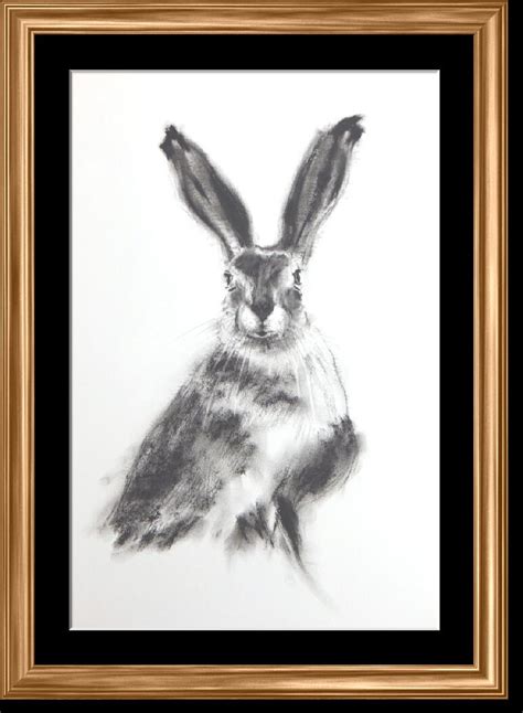 Original Hare Charcoal Drawing Black And White Hare Etsy