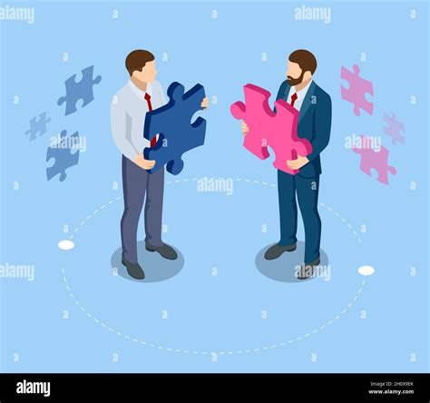 Isometric People Connecting Puzzle Elements Business Teamwork