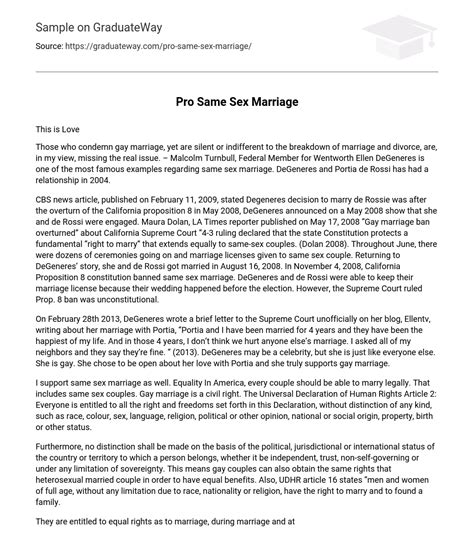 Pro Same Sex Marriage 2134 Words Free Essay Example On Graduateway
