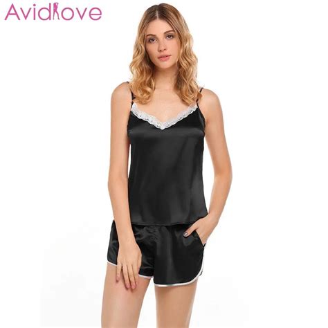 Avidlove Women Pajamas Set Stain Summer Large Size Sleepwear Nightwear Patchwork Cami Set Women