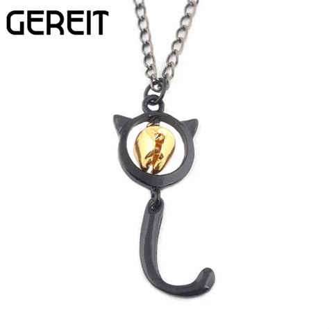Gereit Gold Filled Bell Necklace Lady Jewelry Black Cat Tail Statement Pendant Necklace For