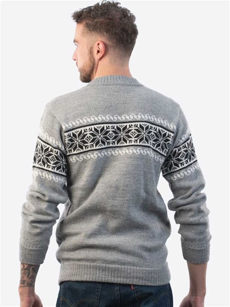Winter Sweater For Men Knitted In Soft Gray Alpaca Wool Inti Alpaca
