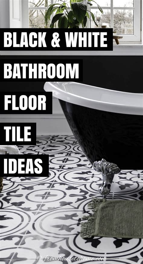 A Black And White Bathroom Floor Tile With Text Overlay That Reads