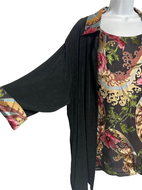 vikki vi 3 piece set cardigan tank top skirt floral silk slinky size 3x ebay