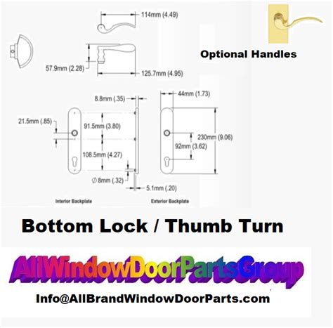 Old Pella French Door Handle Set Bottom Lock Thumb Turn All