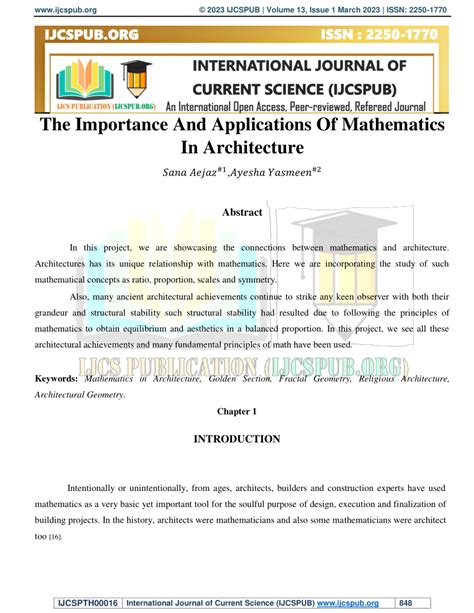 Pdf The Importance And Applications Of Mathematics In Architecture