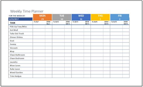 Weekly Time Planner Template For Ms Excel Excel Templates