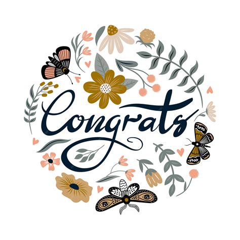 Premium Vector Vector Congrats Greeting Card With Flowers And Moth
