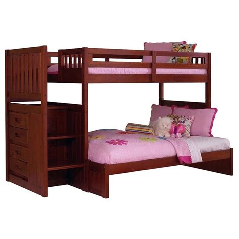 Orville Twin Over Full Staircase Bunk Bed Chest Merlot Dcg Stores