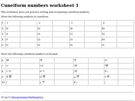 Cuneiform Numbers Worksheet